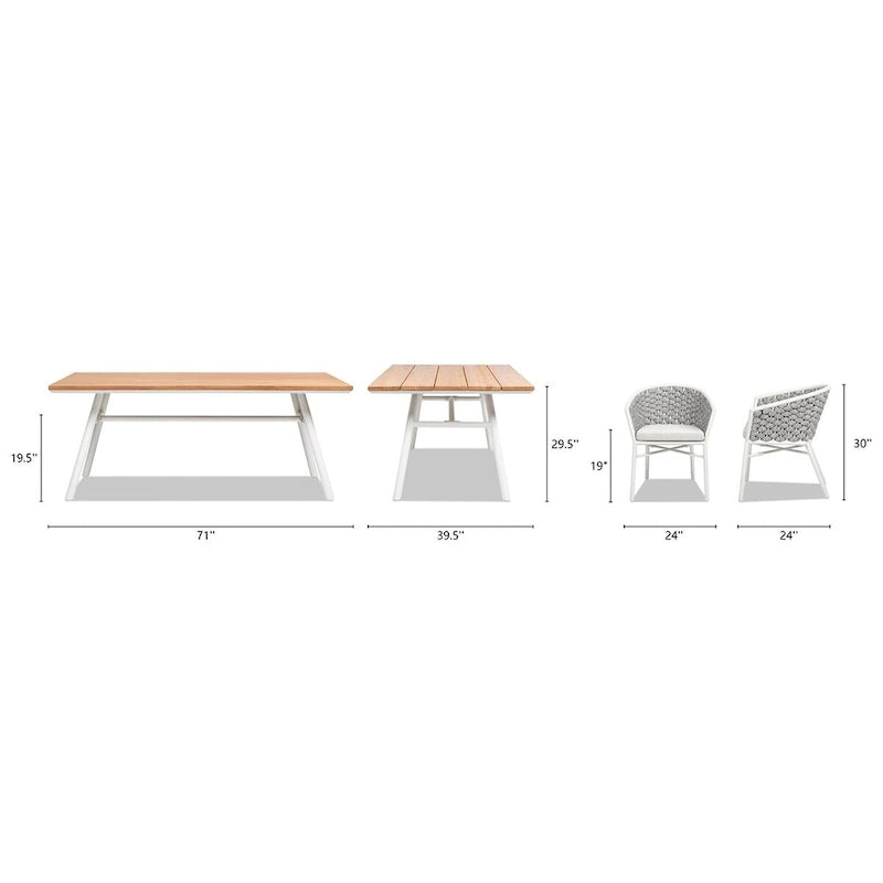 Rowan 7-Piece 6-Seater Aluminum & Teakwood Patio Dining Set