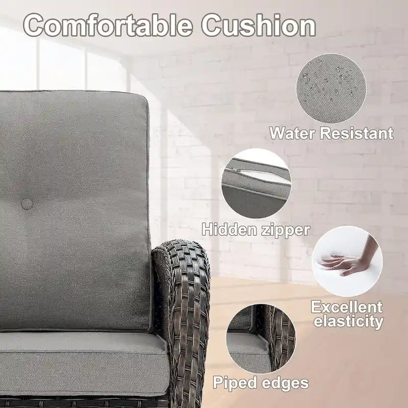 All Weather Patio Sofa with Rocking Chairs - Brown