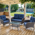 Outdoor Glider Patio Loveseat Sofa With Chair Table - Brown