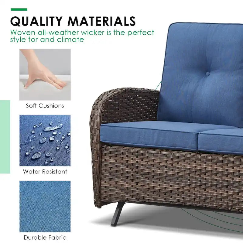 Outdoor Glider Patio Loveseat Sofa With Chair Table - Brown