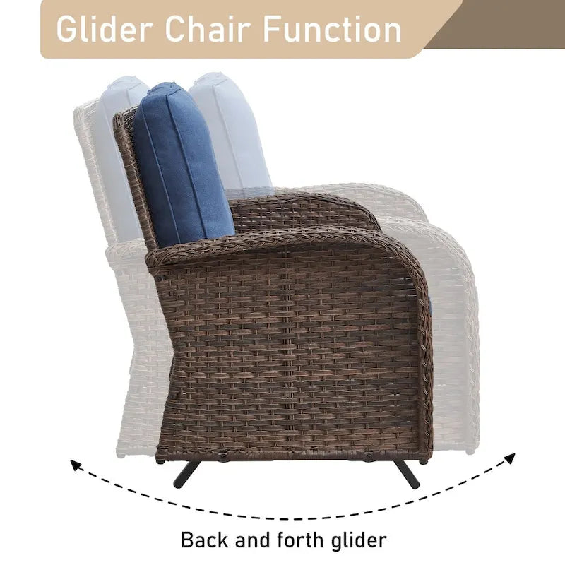 Outdoor Glider Patio Loveseat Sofa With Chair Table - Brown