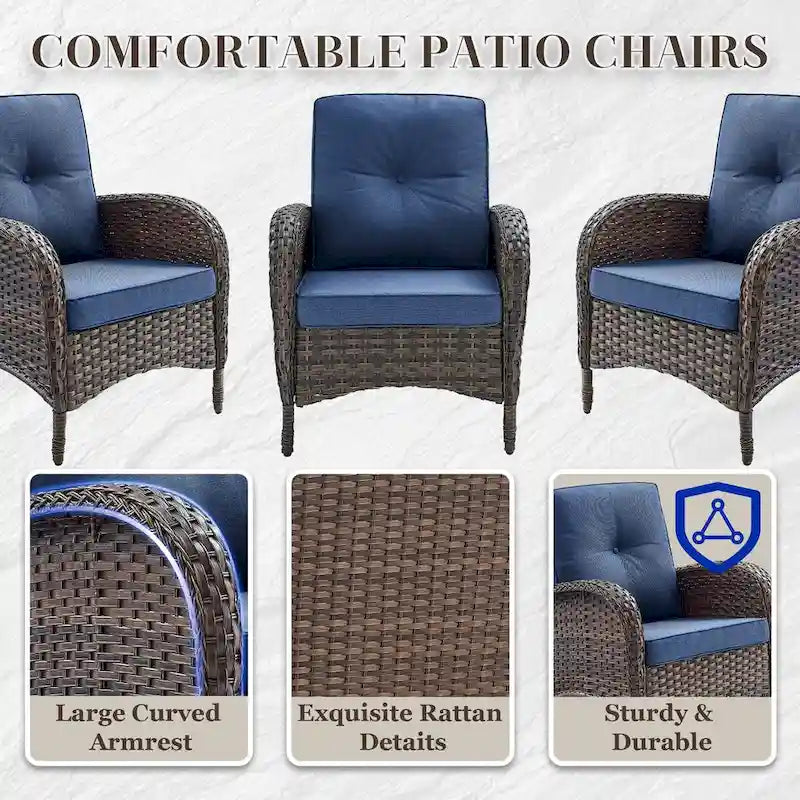 Outdoor Glider Patio Loveseat Sofa With Chair Table - Brown