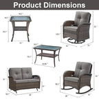 2 Rocking Glider and 2 Swivel Chairs, 1 Loveseat Glider with Coffee Table - Brown