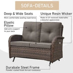 2 Rocking Glider and 2 Swivel Chairs, 1 Loveseat Glider with Coffee Table - Brown