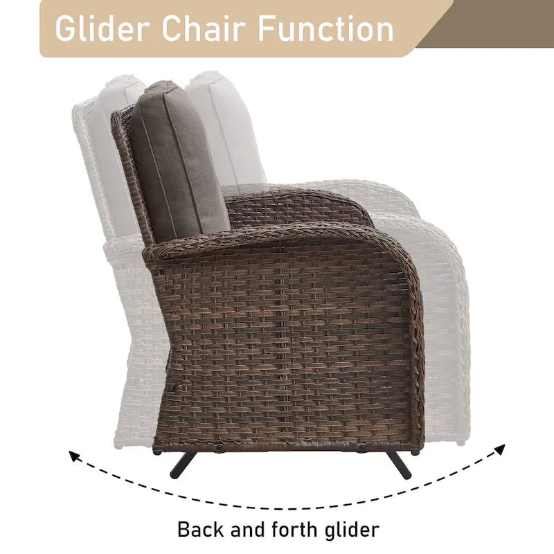 2 Rocking Glider and 2 Swivel Chairs, 1 Loveseat Glider with Coffee Table - Brown