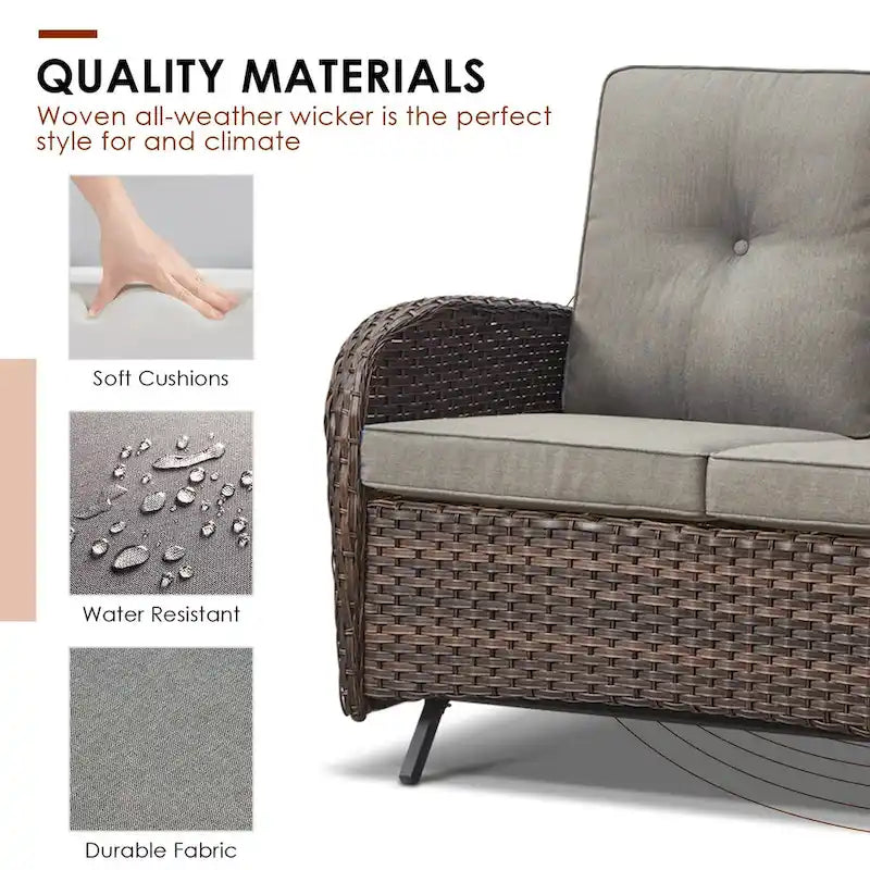 2 Rocking Glider and 2 Swivel Chairs, 1 Loveseat Glider with Coffee Table - Brown
