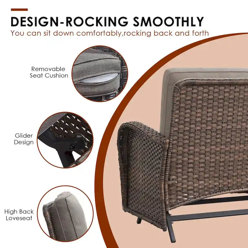 2 Rocking Glider and 2 Swivel Chairs, 1 Loveseat Glider with Coffee Table - Brown