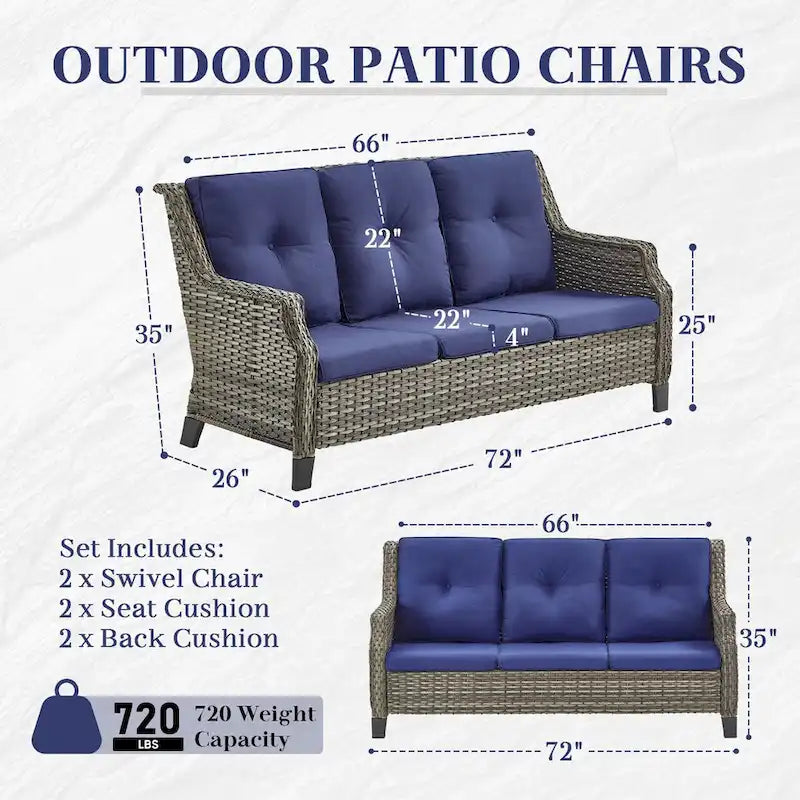 Gymojoy Outdoor High Back Chair Patio Furniture Sofa Set - Grey