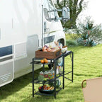 Outsunny Folding Camp Kitchen Table, Portable Camping Cooking Station with Adjustable Lantern Holder, Hanging Hooks
