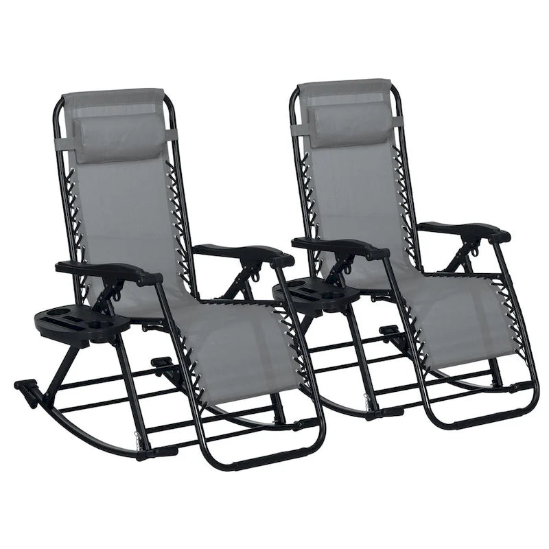 2 Pieces Foldable Reclining Zero Gravity Lounge Rocker with Pillow