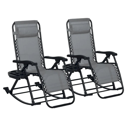 2 Pieces Foldable Reclining Zero Gravity Lounge Rocker with Pillow