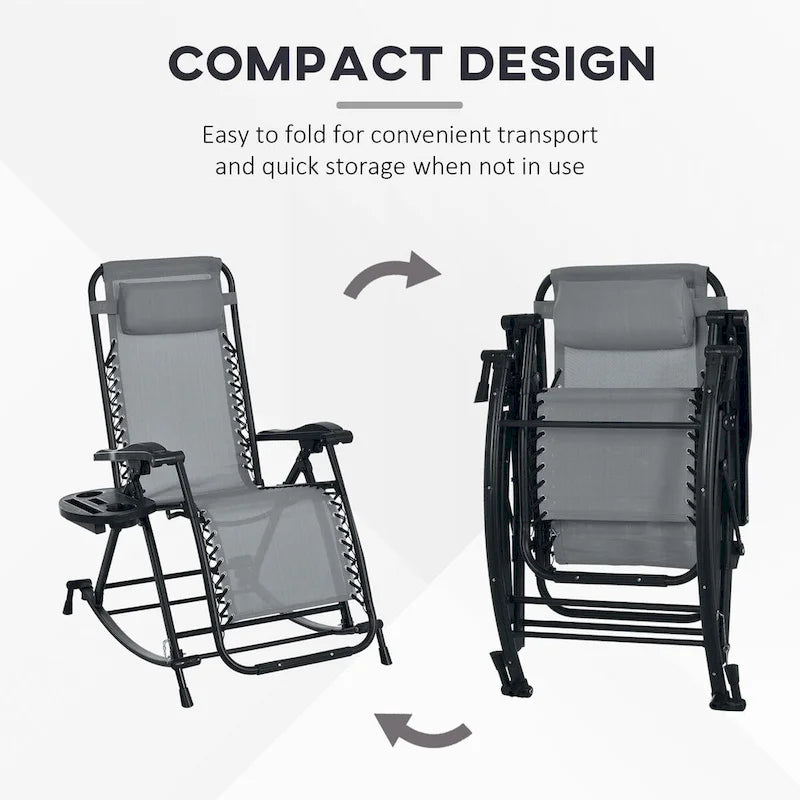 2 Pieces Foldable Reclining Zero Gravity Lounge Rocker with Pillow