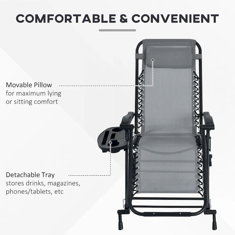 2 Pieces Foldable Reclining Zero Gravity Lounge Rocker with Pillow