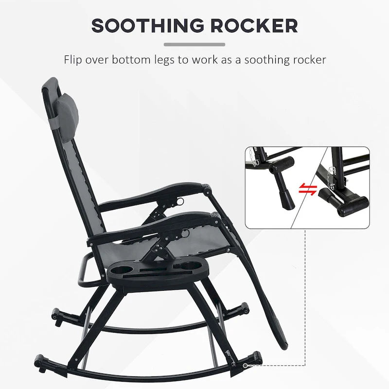 2 Pieces Foldable Reclining Zero Gravity Lounge Rocker with Pillow