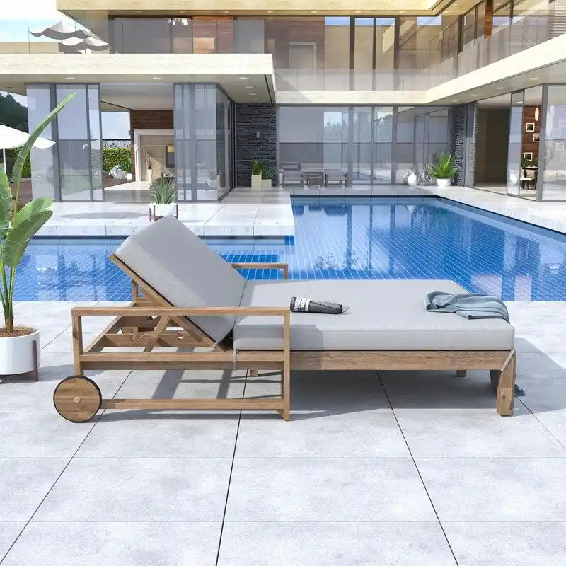 Farmhouse-style Wooden Outdoor Sunbed for 2-Person Relaxation, Outdoor Daybed