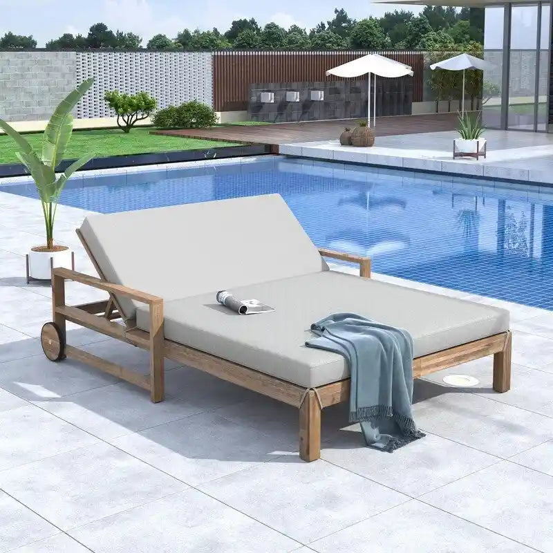 Farmhouse-style Wooden Outdoor Sunbed for 2-Person Relaxation, Outdoor Daybed