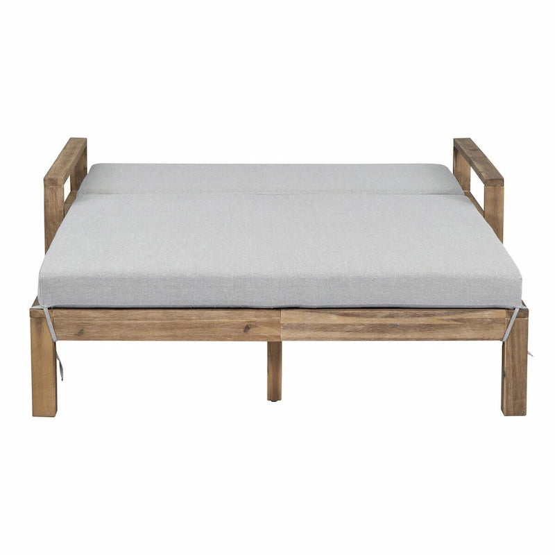 Farmhouse-style Wooden Outdoor Sunbed for 2-Person Relaxation, Outdoor Daybed