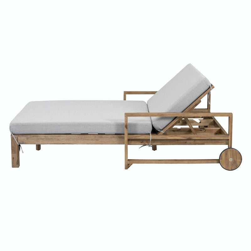 Farmhouse-style Wooden Outdoor Sunbed for 2-Person Relaxation, Outdoor Daybed