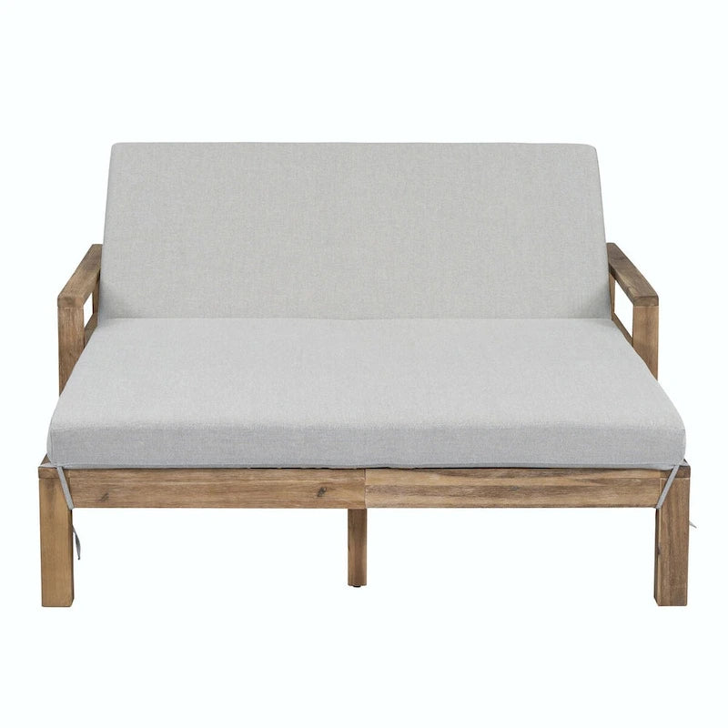 Farmhouse-style Wooden Outdoor Sunbed for 2-Person Relaxation, Outdoor Daybed