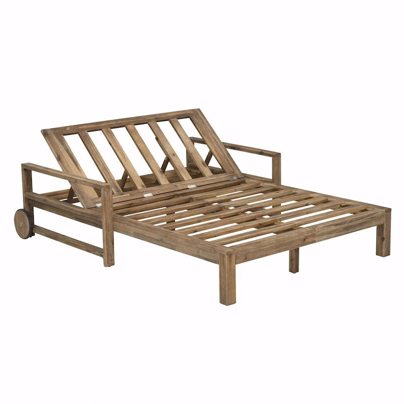 Farmhouse-style Wooden Outdoor Sunbed for 2-Person Relaxation, Outdoor Daybed