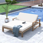 Farmhouse-style Wooden Outdoor Sunbed for 2-Person Relaxation, Outdoor Daybed
