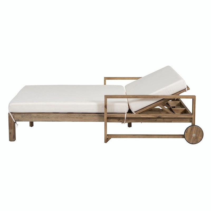 Farmhouse-style Wooden Outdoor Sunbed for 2-Person Relaxation, Outdoor Daybed