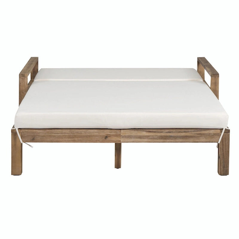 Farmhouse-style Wooden Outdoor Sunbed for 2-Person Relaxation, Outdoor Daybed