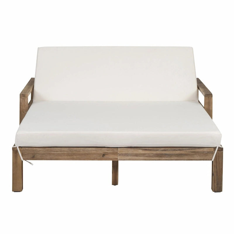 Farmhouse-style Wooden Outdoor Sunbed for 2-Person Relaxation, Outdoor Daybed