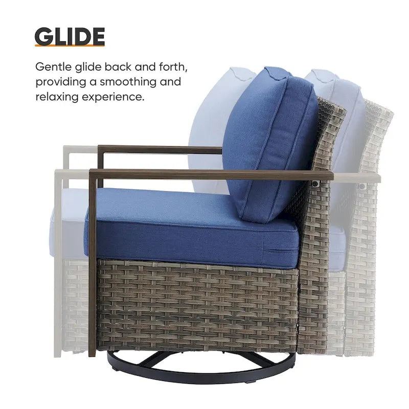Outdoor Sectional Sofa with Swivel Chair, Ottomans - Grey