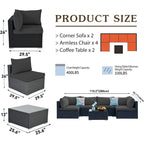 7 Pieces Outdoor Woven Rattan Sectional Sofa,Grey