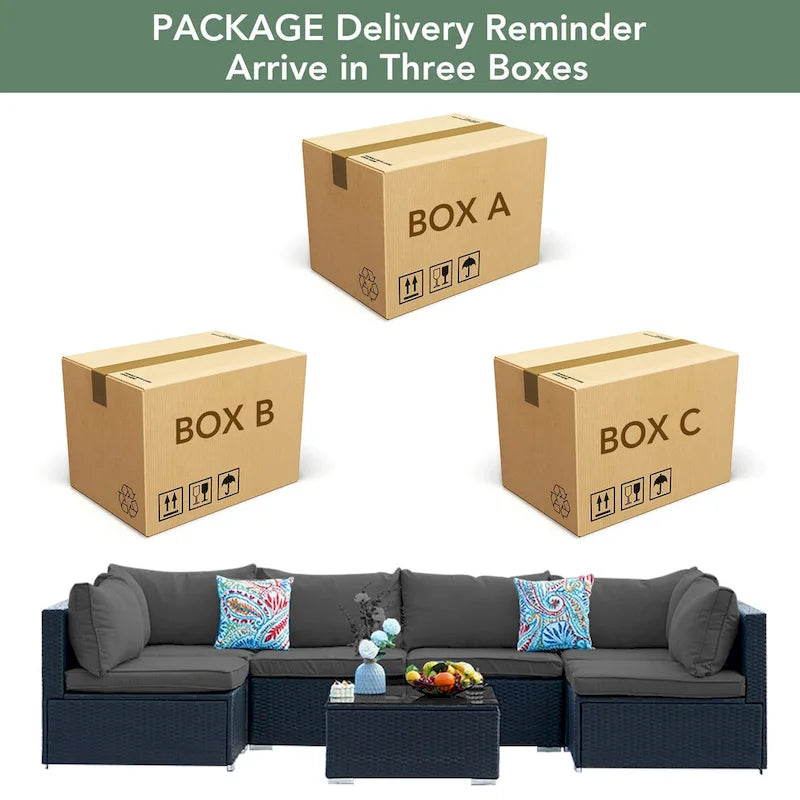 7 Pieces Outdoor Woven Rattan Sectional Sofa,Grey