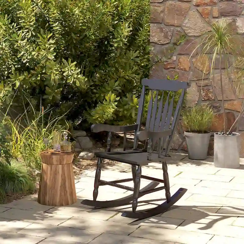 Outdoor Wood Rocking Chair, 350 lbs Porch Rocker with High Back
