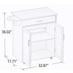 Rolling Kitchen Island with Rubber Wood Top, 33-inch White Storage Trolley Cart with 1 Drawer, Adjustable Shelves & Towel Rack