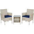 BTEXPERT Tempered Gray/Navy Blue Outdoor Wicker Conversation 3 Piece Bistro Garden Patio Set