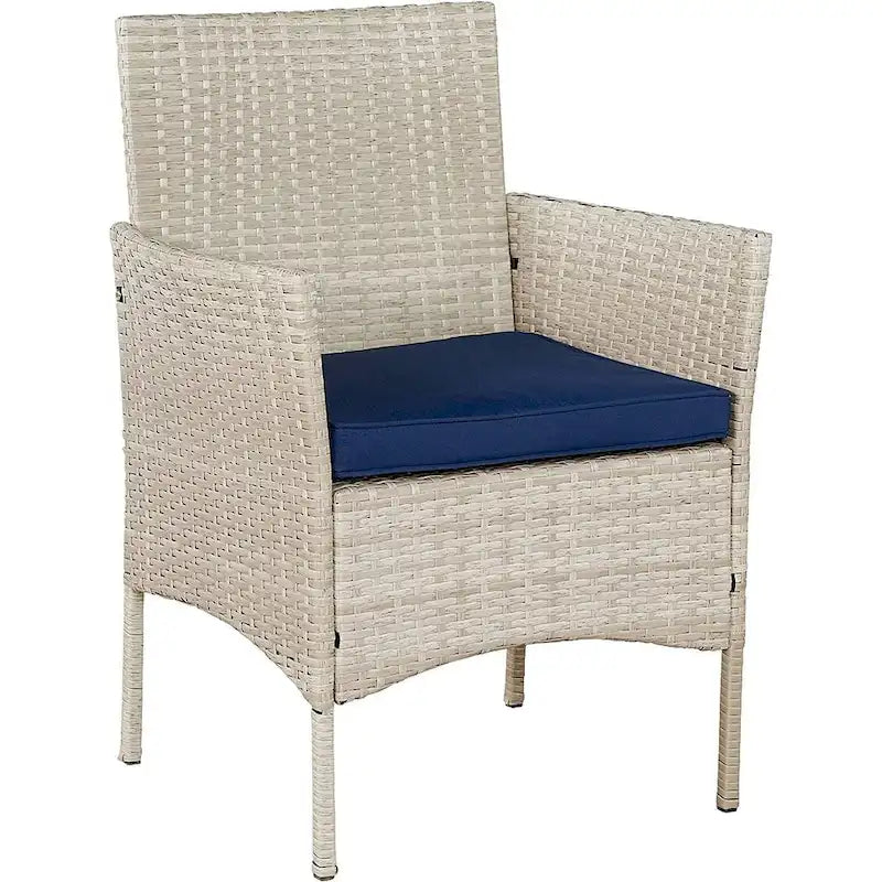 BTEXPERT Tempered Gray/Navy Blue Outdoor Wicker Conversation 3 Piece Bistro Garden Patio Set