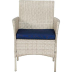 BTEXPERT Tempered Gray/Navy Blue Outdoor Wicker Conversation 3 Piece Bistro Garden Patio Set