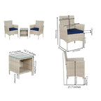 BTEXPERT Tempered Gray/Navy Blue Outdoor Wicker Conversation 3 Piece Bistro Garden Patio Set