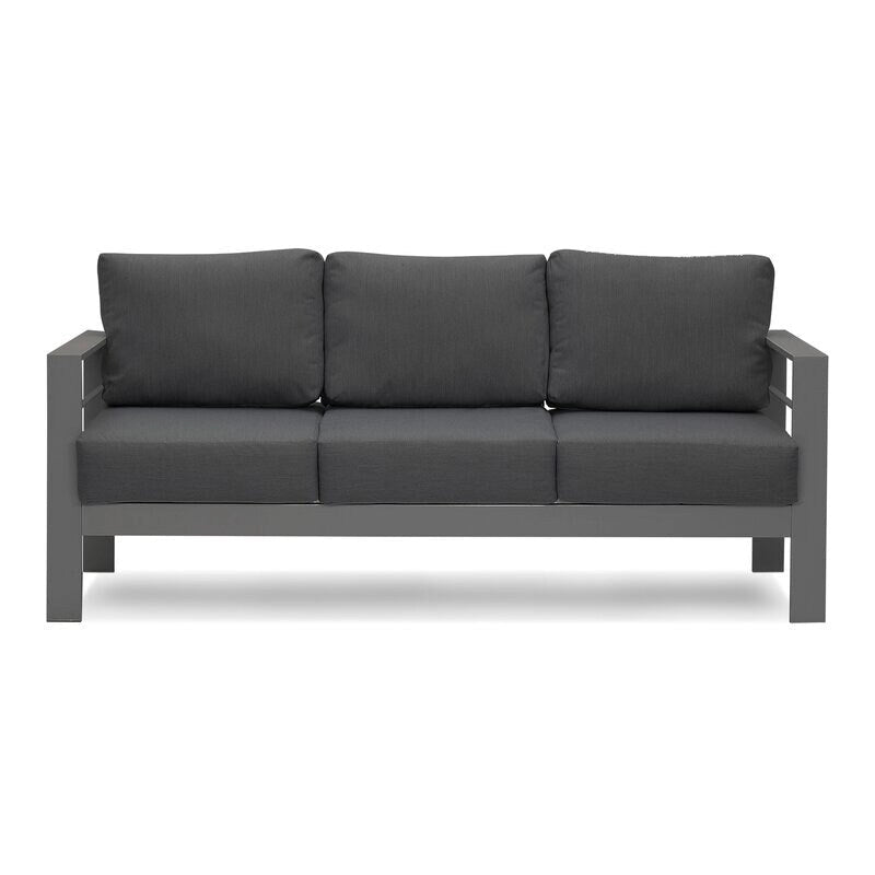 5-Pieces Aluminum Conversation Set Modern Grey Metal sectional Sofa with Dark Grey Cushions - 73x26x32