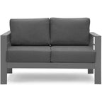 5-Pieces Aluminum Conversation Set Modern Grey Metal sectional Sofa with Dark Grey Cushions - 73x26x32