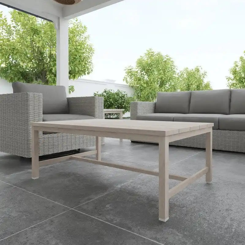 Solid Construction Durable Aluminum Coffee Table,Whitewashed Birch Look