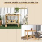 Outdoor Bar Cart, Wood Rolling Home Bar & Serving Cart with 2 Shelves