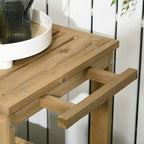 Outdoor Bar Cart, Wood Rolling Home Bar & Serving Cart with 2 Shelves