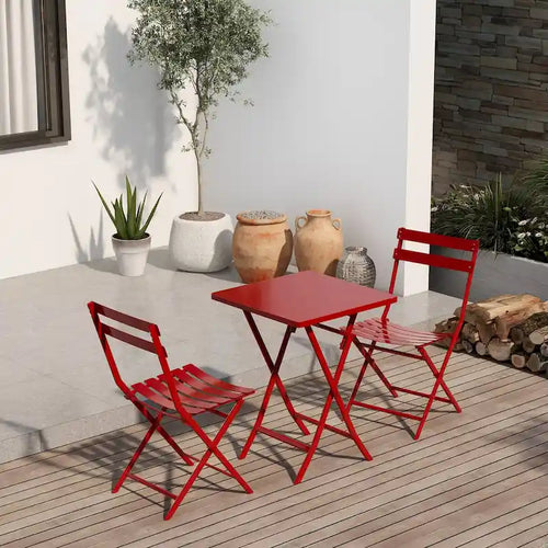 3 Piece Red Foldable Outdoor Bistro Sets