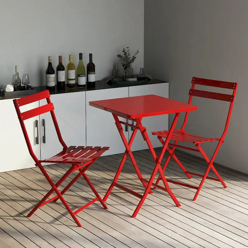 3 Piece Red Foldable Outdoor Bistro Sets