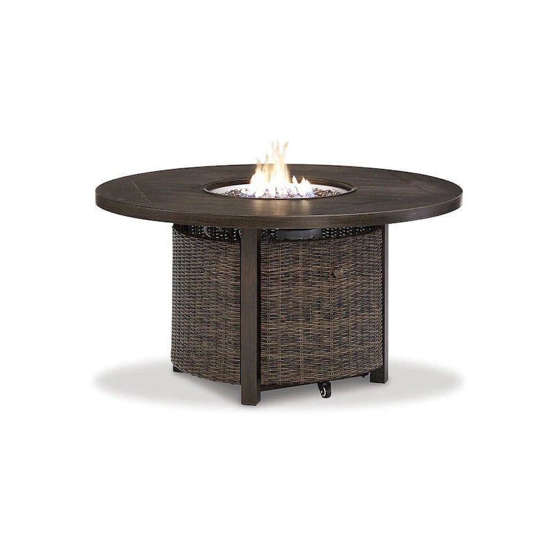 Signature Design by Ashley Paradise Trail Medium Brown/Beige Outdoor Sofa, Lounge Chairs and Fire Pit Table - 84W x 34D x 37H