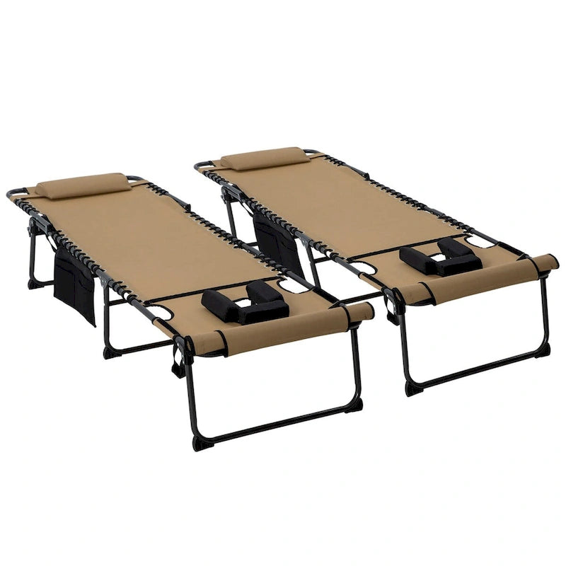 2 Piece Folding Chaise Lounge w/ 5-level Reclining Back, Reading Hole