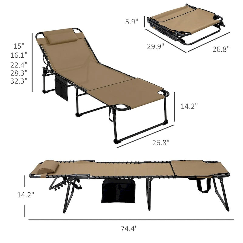 2 Piece Folding Chaise Lounge w/ 5-level Reclining Back, Reading Hole