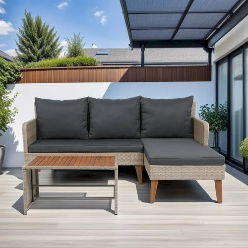3-Piece Outdoor Patio Wicker Rattan Furniture Sofa Set with Dark Grey Cushion - 73.62X48.03