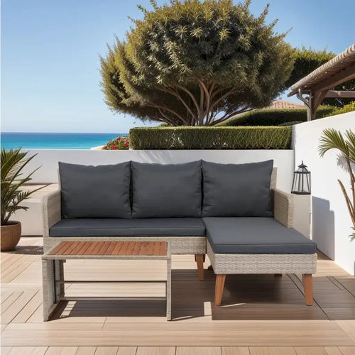 3-Piece Outdoor Patio Wicker Rattan Furniture Sofa Set with Dark Grey Cushion - 73.62X48.03
