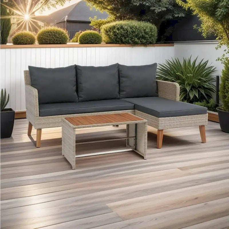 3-Piece Outdoor Patio Wicker Rattan Furniture Sofa Set with Dark Grey Cushion - 73.62X48.03